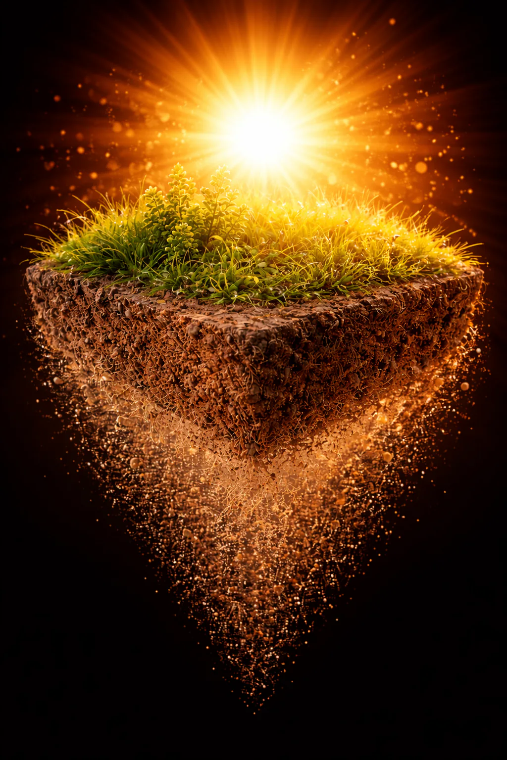 Soil profile under intense sunlight, AI-generated